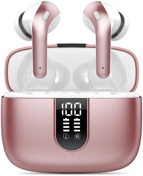 True Wireless Earbuds, Noise Cancellation Bluetooth, BT 5.3 IPX5 Waterproof - Built in Mic Clear Calls/Sound - Long Battery Wireless Headphone -Stylish Earphone With Led Display...(Pink)