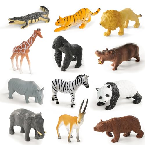 12 PCS Waldtiere Figuren, Tierfiguren Deko, Tiere Figuren Set, Safari Tiere Figure Set, Geeignet für Geburtstagskuchendekoration, Schreibtischdekoration, Kindergeschenke