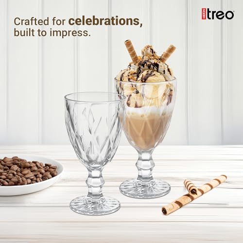 Image of Treo by Milton Regalia Goblet 300 ml I Tall Dessert Bowls with Wide Mouth for Easy scooping Ideal for Serving Sundaes ice Cream or Layered Desserts I for cafes, Parties, or Treats at Home I Set of 6