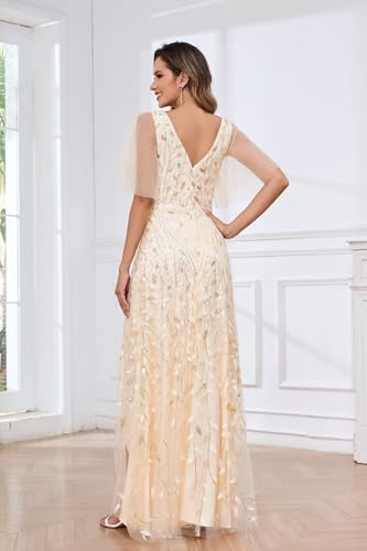 VCCICANY Sequin Mother of The Bride Dresses for Wedding Tulle Petite Tea Length Formal Evening Dresses with Sleeves2