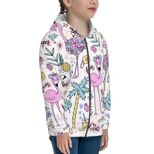 Summer with Flamingo Kids Pullover Hoodies Boys Zip Up Sweatshirts Girls Athletic Clothes with Pocket4