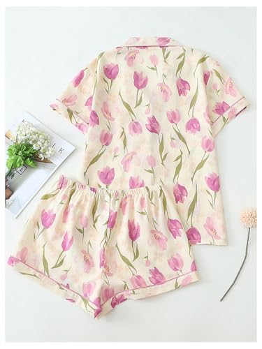 Image of Verdusa Pajamas For Women Set 2 Piece Summer Pajama Sets Cute Pjs Lounge Matching Button Shirt with Shorts