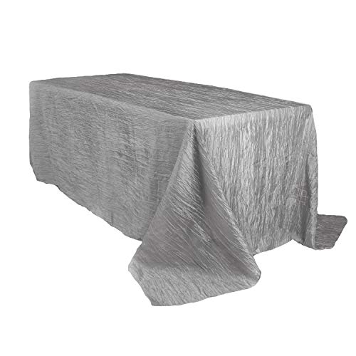 Your Chair Covers - 90 X 156 Inch Rectangular Crinkle Taffeta Tablecloth - Dark Silver/Platinum, Rectangle Table Linens For 8 Ft Rectangular Tables, Wedding Crushed Table Cloth #TOP20