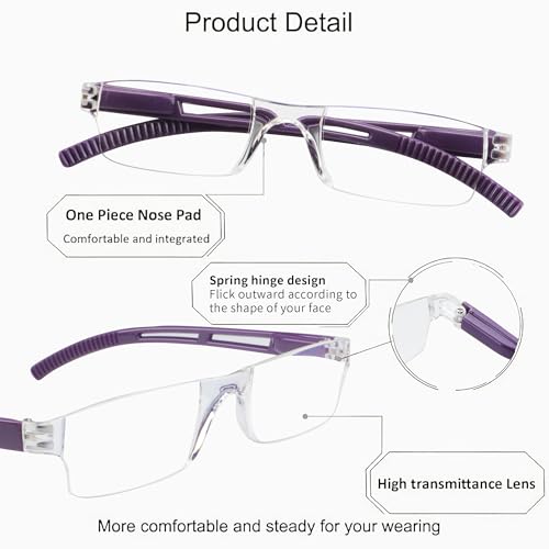 Image of YEIN 2 Pairs Blue Ligth Blocking Reading Glasses for Men and Women Fashion Square Frame Readers(Purple,+4.25)