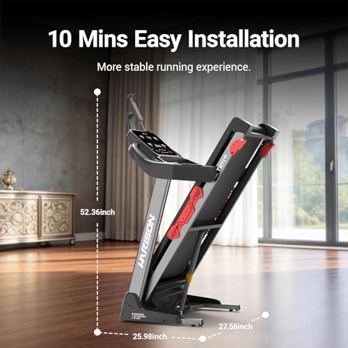 Image of HARISON Folding Treadmill for Home, Incline Treadmill with Smart App, Foldable Running Machine with Bluetooth Connectivity, Shock Absorption, Compact Home Cardio Equipment