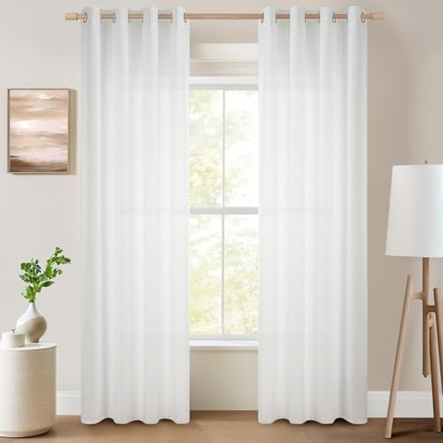 Topfinel Lot de 1 Rideau Voilage Blanc Transparent Rideaux Salon Moderne Voilage Fenetre à Oeillets à Rayures Verticales pour Chambre Enfant 300x240 cm