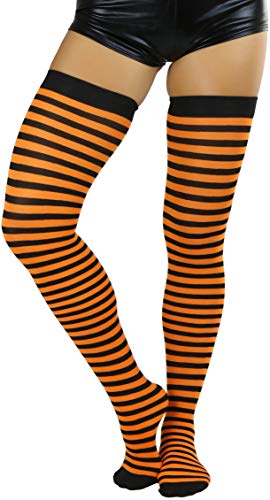 Image of ToBeInStyle Women's Opaque Hosiery Thin Striped Thigh High Long Stocking