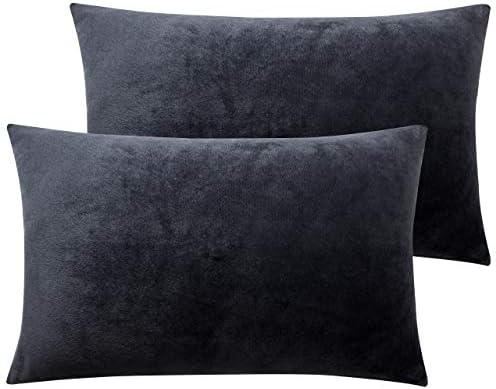 NTBAY 2 Pack Zippered Velvet Standard Pillowcases, Super Soft and Cozy Luxury Fuzzy Flannel Pillow Cases with Zipper, 50x75 cm, Navy