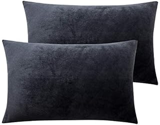 NTBAY 2 Pack Zippered Velvet Standard Pillowcases, Super Soft and Cozy Luxury Fuzzy Flannel Pillow Cases with Zipper, 50x75 cm, Navy
