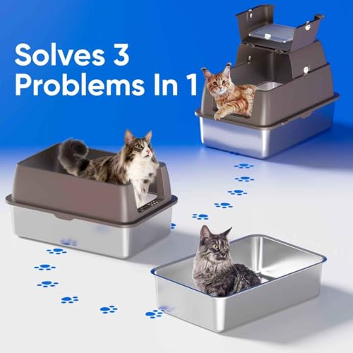 Arenero para gato de acero inoxidable 54L grande cerrado miniatura 4