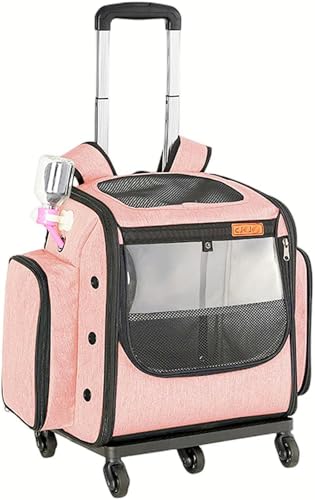ZanPol 猫 キャリー ペットキャリー バッグ リュック スタイリッシュ 犬キャリーバッグ 猫 バッグ ペットキャリーバッグ猫キャリーリュックペットキャリー犬用キャリーカートキャスター付き 犬猫用 キャリーカート折りたたみ可 ペット用 (ピンク)