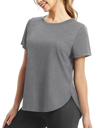 NIASHOT Workout Tops for Women Activewear Short Sleeve Shirts Gym Clothes Pilates Running Yoga Tops UPF 50+ Quick Dry