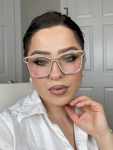 Image of Zeelool Glasses Frame for Women Diamond Square eyewear fashion glasses Shine JGM104070 Gold Clear lens