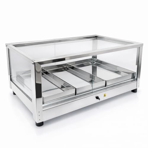 Estufa Elétrica para Salgados com Vidro, Aço Inoxidável, 190W, 55x32x22 cm, 3 Bandejas ou 4 Opcional, Vitrine Aquecedora Premium (220V, 3 Bandeja)