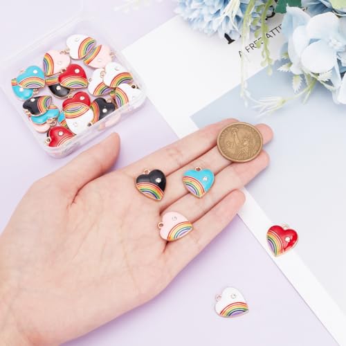 SUNNYCLUE 30Pcs 5 Colors Rainbow Heart Charm Rainbow Love Charms Heart Rainbow Charms Metal Alloy Rhinestone Golden Love Gay Pride Rainbow Strip Sweet Charms Bulk for jewellery Making Charms Earring - Image 3