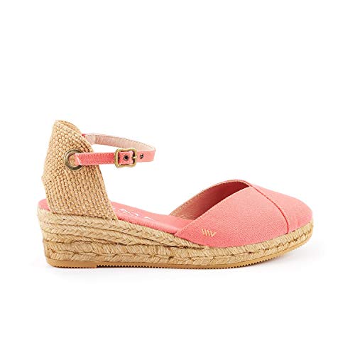Image of Viscata Pubol Espadrille Canvas Low Wedges with Ankle Strap Spain Handmade 2 inch Heel Women's Sandals with Breathable Organic Cotton Canvas and 100% Natural Jute for all Occasions: Casual, Work, Party