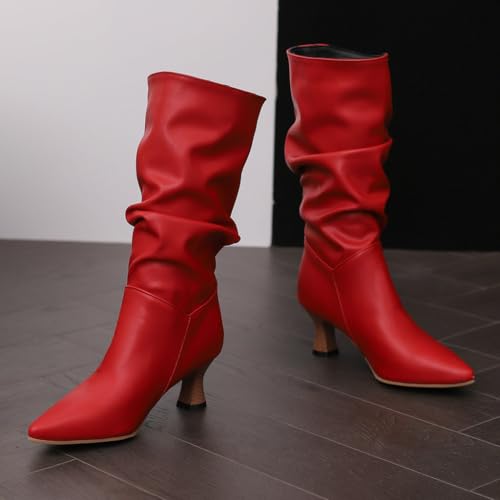 DINTAHA Low Kitten Heel Boots Pointed Toe Mid Calf Boots for Women Low Heel Slouch Fall Boots Women4