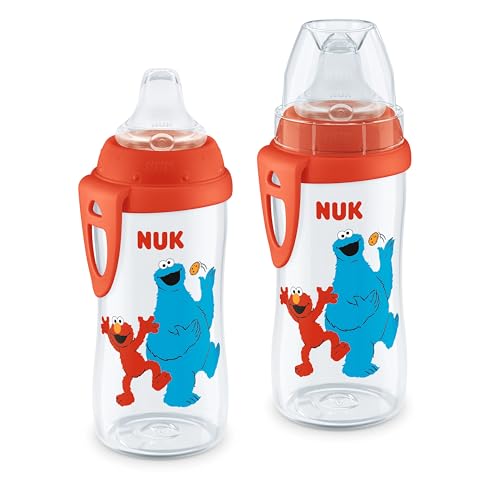 NUK First Choice Elmo Active Cup 2.0 10 oz. Soft Spout Sippy Cup with On-The-Go Carry Clip Lightweight Leak Proof Spill Proof Cup 2-Pack