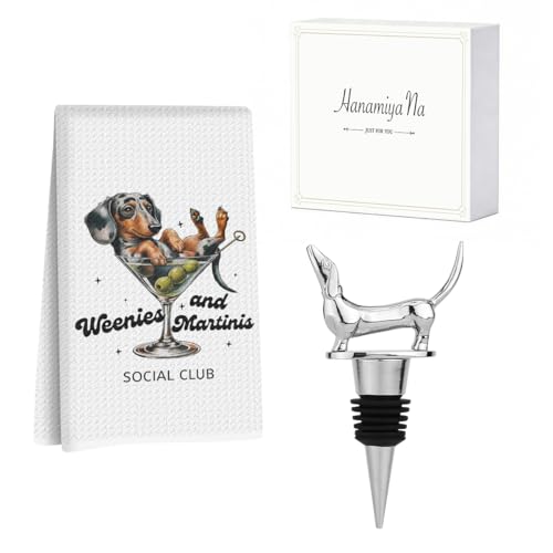 Image of Dachshund Cocktail Kitchen Towels with Wine Bottle Stopper 24x14 Inch, Dachshund Gifts Reusable Dish Towels for Kitchen Bars Decor, Wine Gift Weiner Dog Gifts for Women Men Christmas Birthday Gift-1