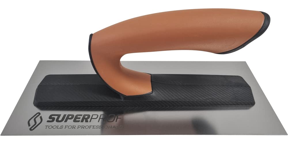 Super Prof by Maurerfreund, Comfort-Glättekelle, Extraleichte Carbon-Stütze mit Softgriff, Robustes Edelstahl-Blatt 0,7mm (355mm)