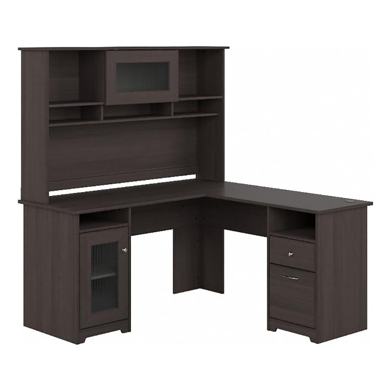 Pemberly Row 60" W L-Shape Home Office Desk with Hutch and 4-Port USB Hub in Heather Gray INCOMPLETE ( box b only) 