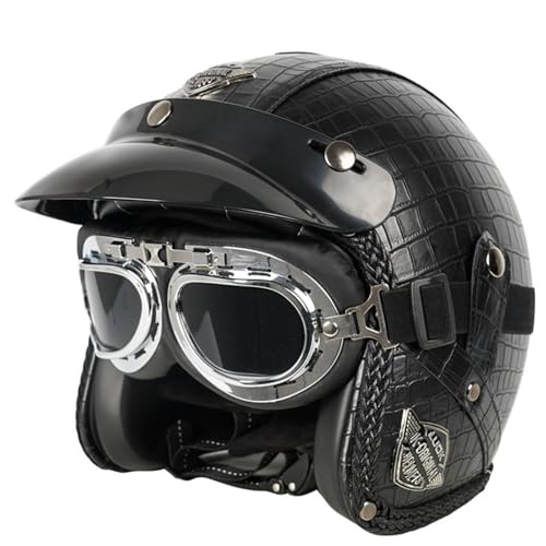 Casco Medio de Cara Abierta Vintage, ECE Homologado Classic Casco Moto Jet Abierto Custom Scooter Casco Moto para Mujer Hombre Adultos 14,M