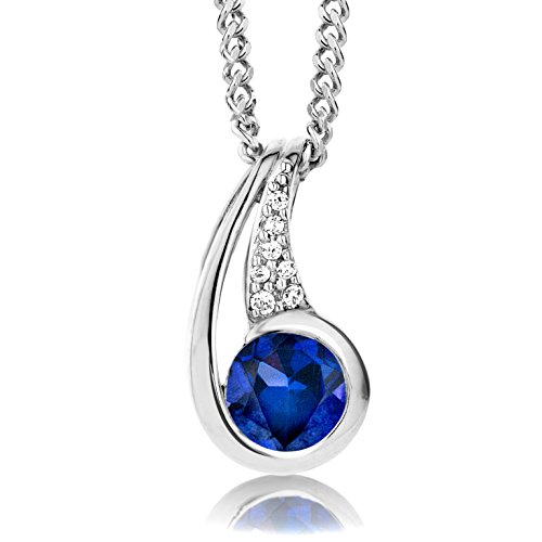 Preisvergleich Produktbild ByJoy Damen-Kette Mit Anhänger 925 Sterling- Silber Rundschliff Blau 45cm