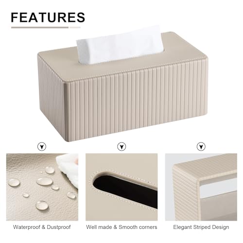 KINGFOM Tissue Box Cover, PU Leather Tissue Box Holder for Home, Office, Car – Rectangle Tissue Boxs for Desk or Vanity Decorative (Beige, Rectangle) - Cosy Home Interiors KINGFOM Tissue Box Cover, PU Leather Tissue Box Holder for Home, Office, Car – Rectangle Tissue Boxs for Desk or Vanity Decorative (Beige, Rectangle) - Image 7