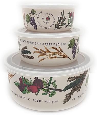 EMANUEL Set of 3 Melamine Food Storage Containers – Reusable Storage Lunch Boxes Plastic Lid – Unique Printed Designs (Seven Species BMB-21D)