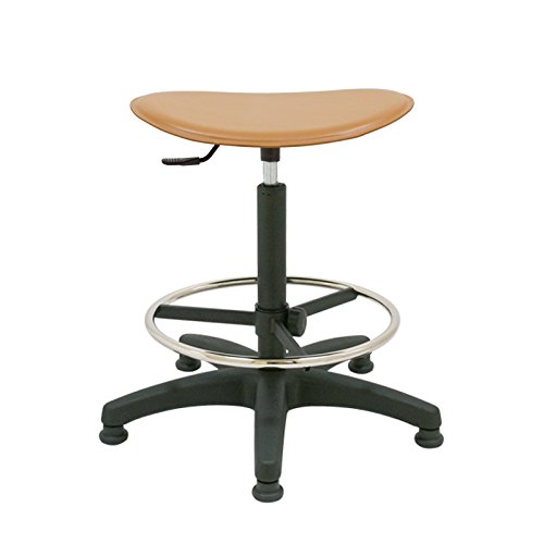 Taburete cuero alto giratorio de trabajo, asiento circular tapizado regulable, pies fijos incluidos con aro reposapiés ideal para clínica, fisioterapia, tatuajes, dentista, masaje, peluquería o taller