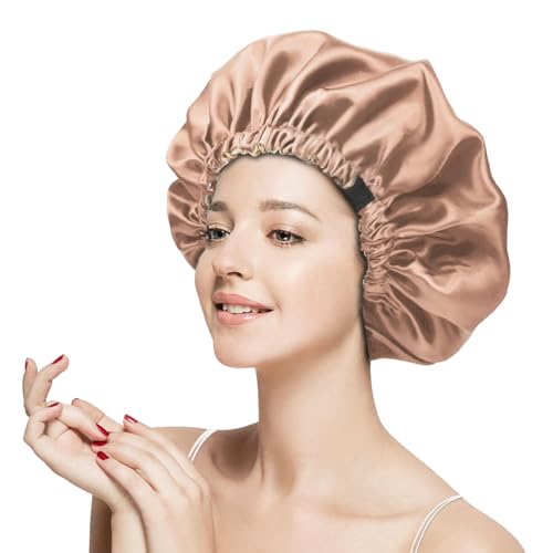FIMWOLZ 1 Unidad Gorro de Satén para Dormir, Gorro de Seda Nocturno con Banda Elástica, Ideal para Dormir, Cuidado de la Piel, Protección del Cabello, Maquillaje (Dorado)