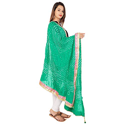 Image of Women's Jaipuri Art Silk Bandhej Rajasthani Bandhani Dupatta with Gota Patti Lace