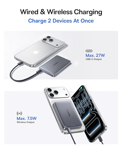 Image of Baseus Picogo Power Bank, 0.5 inch Ultra Slim 10000mAh MagSafe Portable Charger, Upgraded CCC Certified 27W Fast Charging Magnetic Battery Pack, Alloy Wireless Charger for iPhone 17 /16 /15 /14 /13 /12
