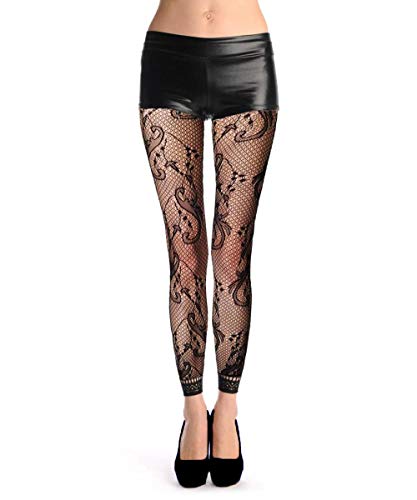 Image of Women High Waist Fishnet Footless Leggings Flower Pattern Footless Tights