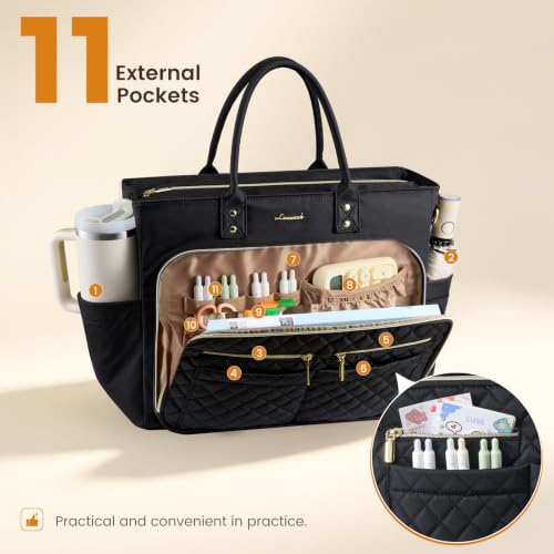 Image of LOVEVOOK Tote Bag for Women, Teacher Nurse Work Laptop Bag, Quilted Bible Computer Shoulder Bag for Business Travel College