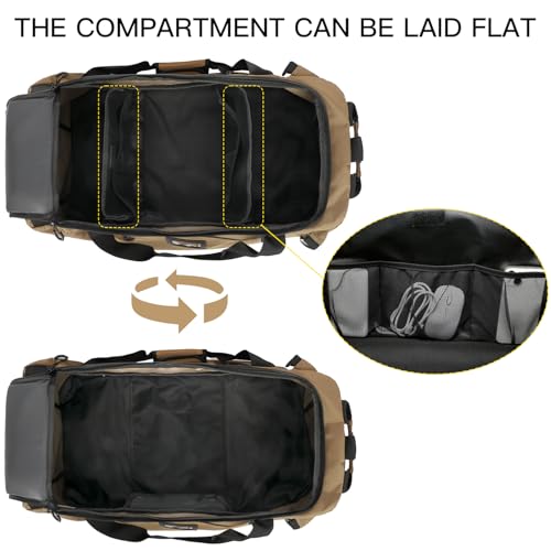 Image of TUGUAN 100L Extra Large Travel Duffle Bag Backpack for Men, 3 in 1 Sports Duffel Bags W /Adjustable Shoulder Strap & Dividers Gym Equipment /Gear Weekend Overnight Bag for Trip Camping Hiking, XL Brown