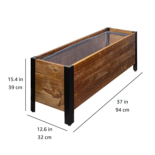 Amazon Basics Recycled Wood Rectangular Garden Planter, Brown, 37 x 13 x 15 Inch (LxWxH)