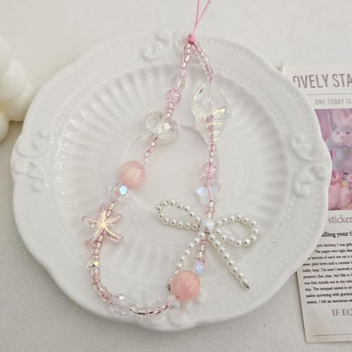 Image of Cute Beaded Camera Wrist Strap for Phone, Digital Camera Charm Lanyard, Pearl Beaded Chain for Bag Keychain Gift