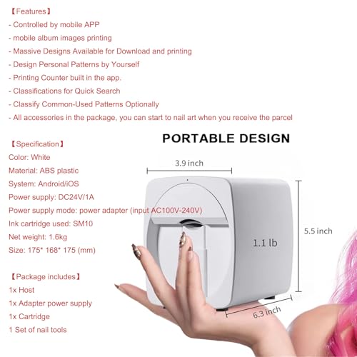 DUANWUS 3D Nail Printer Machine Support WiFi/DIY | Automated Nail Art Printer | for Beauty & Personal Care | for Cute Girls Women Gift(M1RoseGold) - Image 4