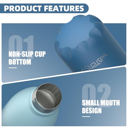 Image of WATERSY Stainless Steel water bottles,17oz /500ml Insulated Water Bottles,Ocean Blue metal water bottle Keeps Drink Cold and Hot,BPA Free kids water bottles for School,Gym,Travel,Sports