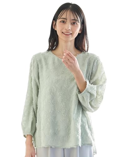 [ハニーズ] トップス オフィス きれいめ ジャカードブラウス ジャカード ８分袖 クルーネック 裏地付き レディース ８分袖ジャカードブラウス 534061994546 ミント Ｍのサムネイル