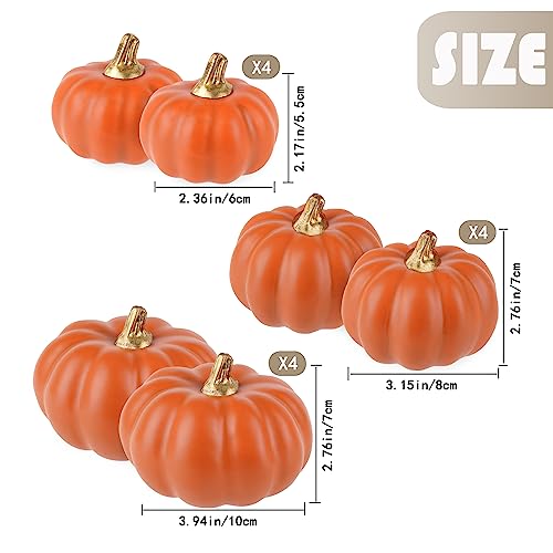 Image of Artmag Artificial Pumpkins Bulk 12Pcs Assorted Sizes Harvest Lifelike Pumpkin Fake Foam Pumpkin for Fall Autumn Halloween Home Party Thanksgiving Party Holiday Decor Dark Orange