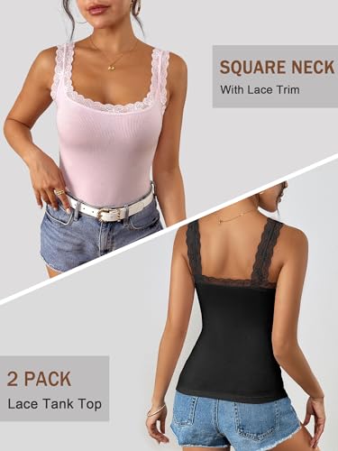 Image of Ibeauti 2 Pack Lace Camisole Tank Tops for Women Sleeveless Summer Going Out Tops Ribbed Cami Undershirts