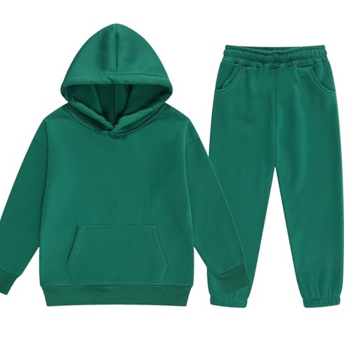 DHSPKN Girls Boys 2 Piece Tracksuit Athletic Sweatsuits Sets Hooded Sweatshirt and Jogger Sweatpants Clothing Sets for Kids Green 165