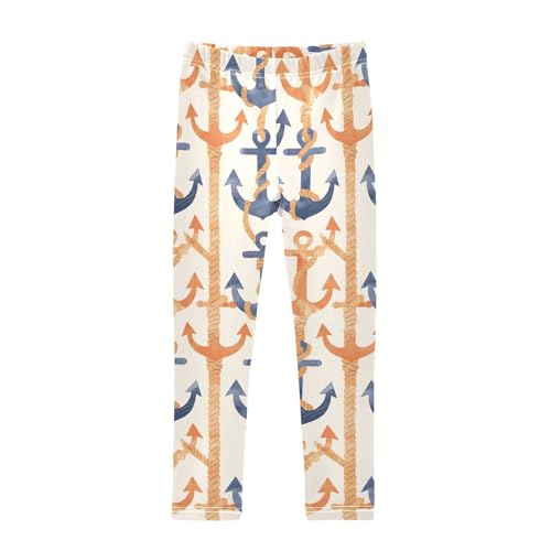 KLL Navy Blue Striped Rope and Ocean Watercolor Toddler Girls Legging Casual High Waisted Athleisure Pants Exercise