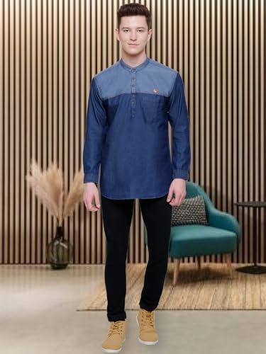 Image of Kuons Avenue Men's Short Denim Kurta | Kurta Shirt for Men
