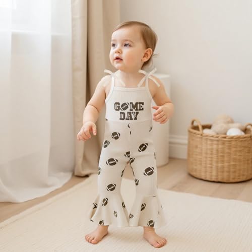 Toddler Baby Girl Football Outfit Bell Bottom Jumpsuit Bow Rugby Embroidery Romper Spaghetti Strap Overalls Cute Clothes2