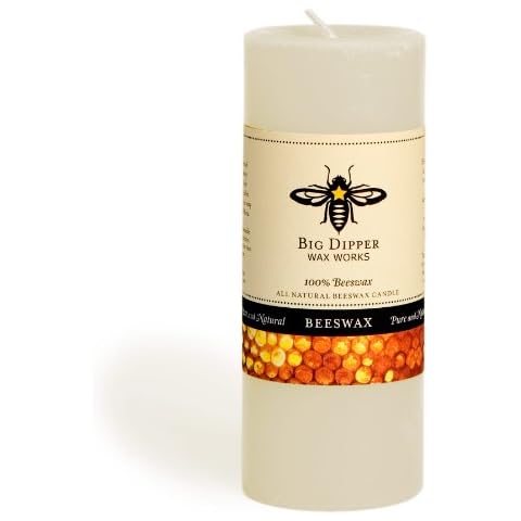 Big Dipper Wax Works Ivory White Pillar Candle, 40-Hour Long Burn, Pure Beeswax Candle, 2" x 4.75” Cover