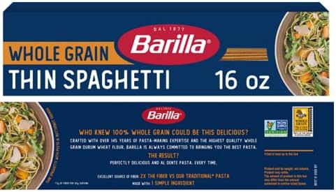 Whole Grain Thin Spaghetti Pasta (2 Boxes, 16 oz. each)