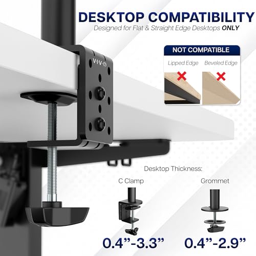 Image of VIVO Dual Monitor Desk Mount, Heavy Duty Fully Adjustable Steel Stand, Holds 2 Computer Screens up to 24 inches and Max 22lbs Each, Black, STAND-V024